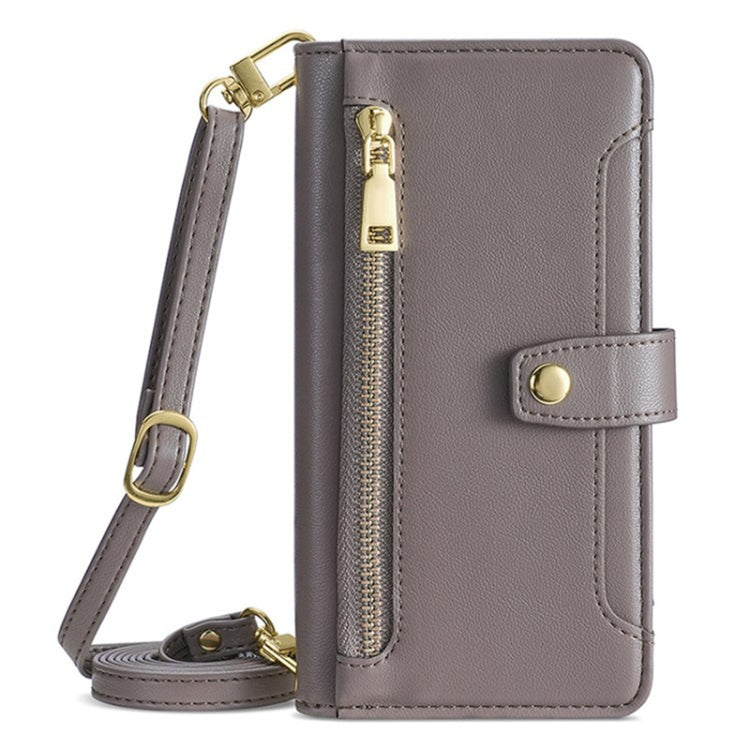 For Sony Xperia 10 VI Lite Sheep Texture Cross-body Zipper Wallet Leather Phone Case(Grey)