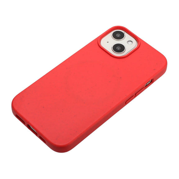 For iPhone 14 Wheat MagSafe Magnetic Straw Material + TPU Phone Case(Red)