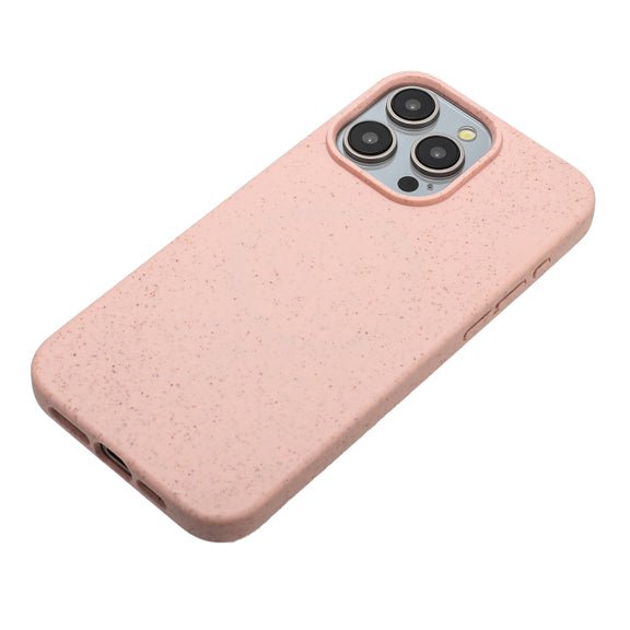 For iPhone 14 Pro Max Wheat MagSafe Magnetic Straw Material + TPU Phone Case(Pink)