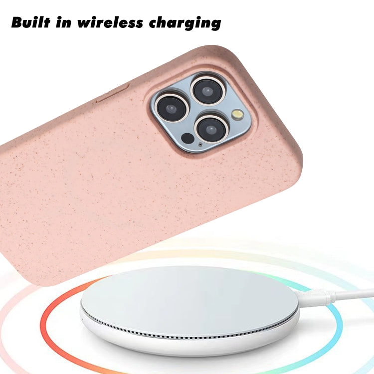 For iPhone 14 Pro Max Wheat MagSafe Magnetic Straw Material + TPU Phone Case(Pink)