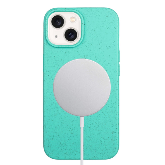For iPhone 13 Wheat MagSafe Magnetic Straw Material + TPU Phone Case(Green)