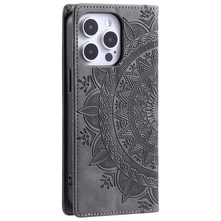For iPhone 16 Pro Max Totem Embossed Magnetic Leather Phone Case(Grey)