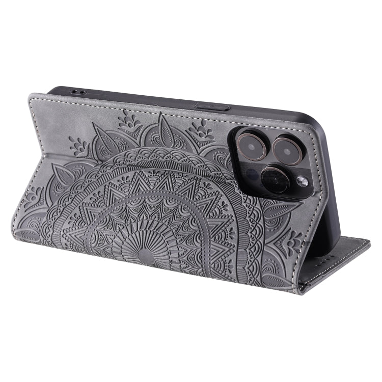 For iPhone 16 Pro Max Totem Embossed Magnetic Leather Phone Case(Grey)