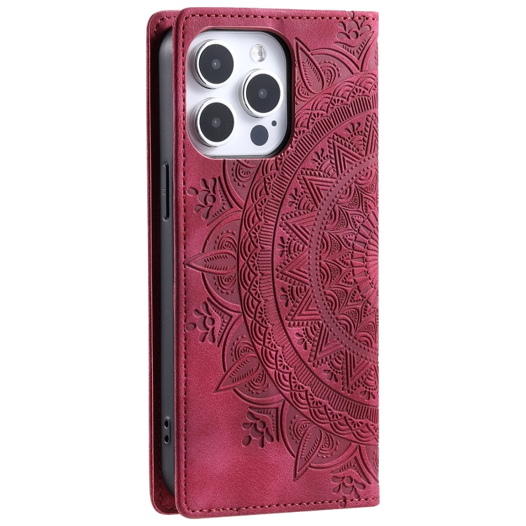 For iPhone 16 Pro Max Totem Embossed Magnetic Leather Phone Case(Red)