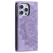 For iPhone 16 Pro Max Totem Embossed Magnetic Leather Phone Case(Purple)