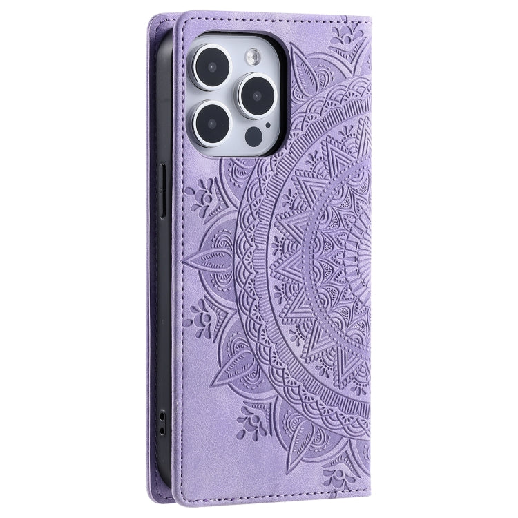 For iPhone 16 Pro Max Totem Embossed Magnetic Leather Phone Case(Purple)
