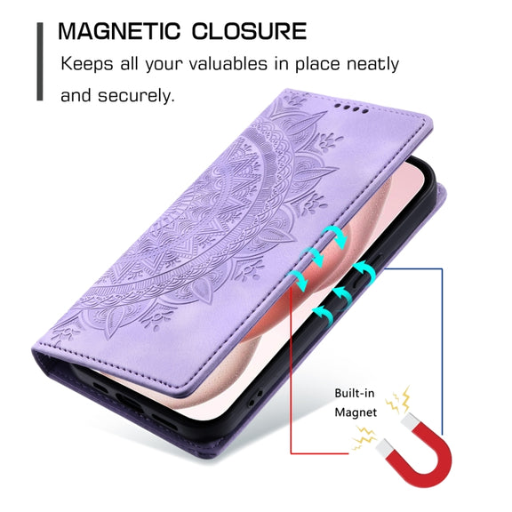 For iPhone 16 Pro Max Totem Embossed Magnetic Leather Phone Case(Purple)