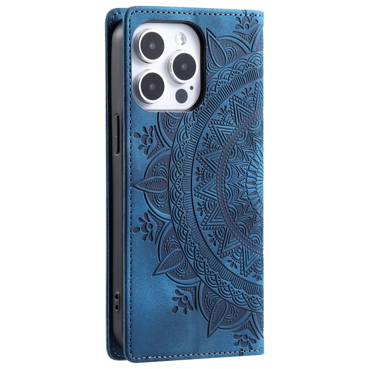 For iPhone 16 Pro Totem Embossed Magnetic Leather Phone Case(Blue)