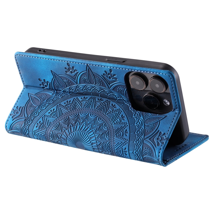 For iPhone 16 Pro Totem Embossed Magnetic Leather Phone Case(Blue)