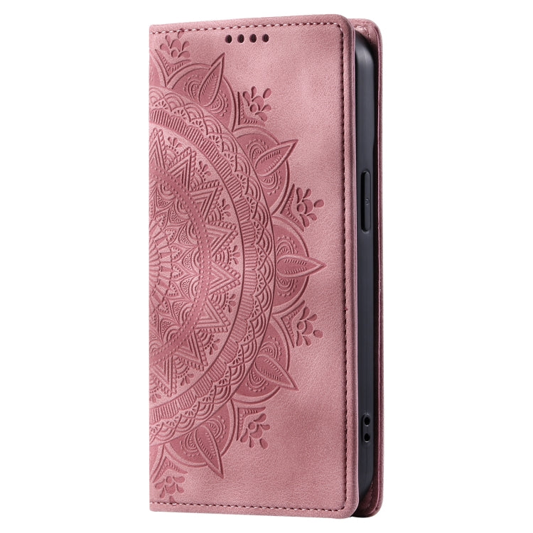 For iPhone 16 Pro Totem Embossed Magnetic Leather Phone Case(Rose Gold)