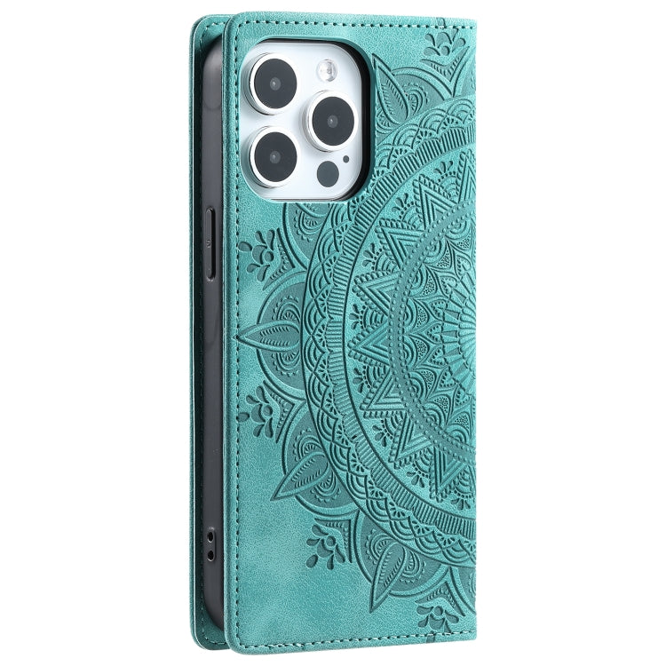 For iPhone 16 Pro Totem Embossed Magnetic Leather Phone Case(Green)