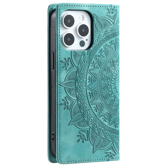 For iPhone 16 Pro Totem Embossed Magnetic Leather Phone Case(Green)