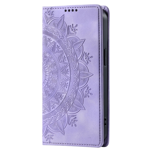 For iPhone 16 Pro Totem Embossed Magnetic Leather Phone Case(Purple)