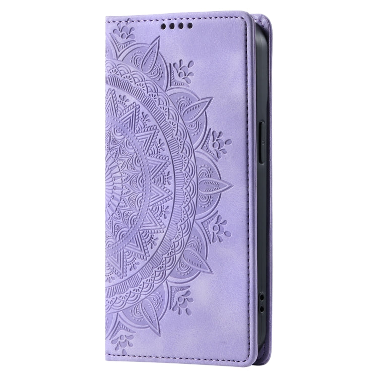 For iPhone 16 Pro Totem Embossed Magnetic Leather Phone Case(Purple)