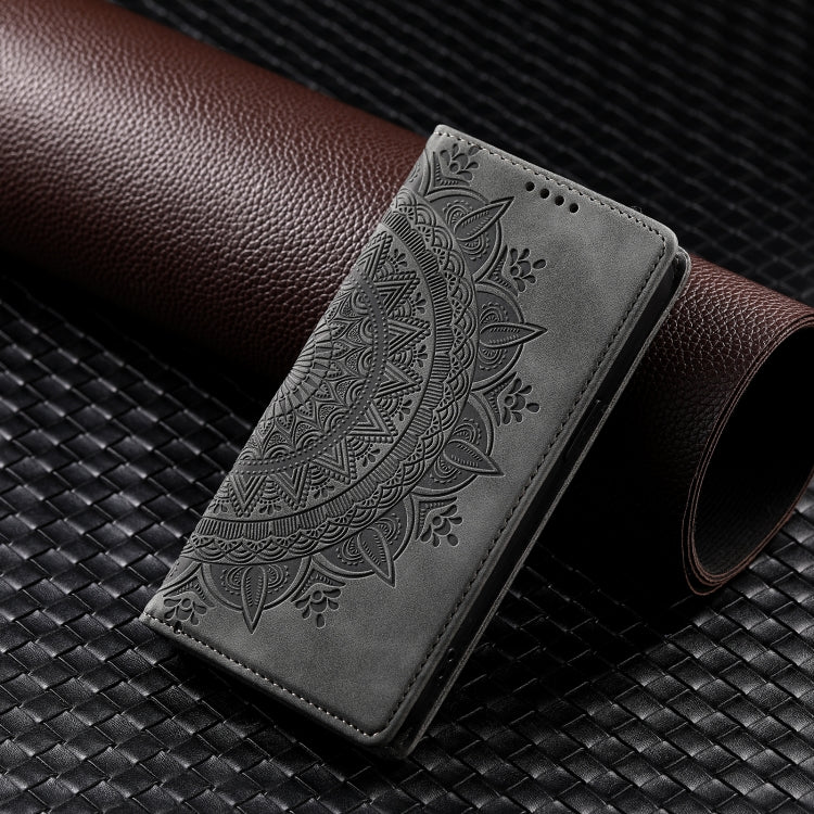 For iPhone 16 Plus Totem Embossed Magnetic Leather Phone Case(Grey)