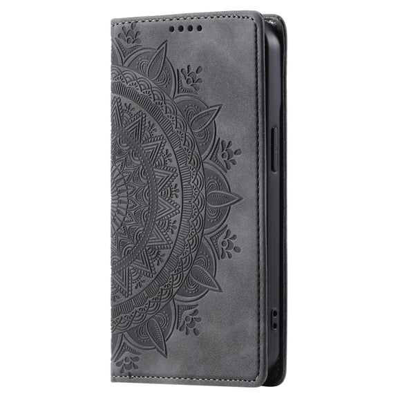 For iPhone 16 Plus Totem Embossed Magnetic Leather Phone Case(Grey)