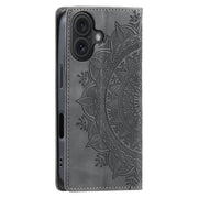 For iPhone 16 Plus Totem Embossed Magnetic Leather Phone Case(Grey)