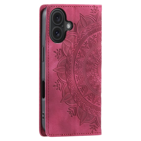 For iPhone 16 Plus Totem Embossed Magnetic Leather Phone Case(Red)