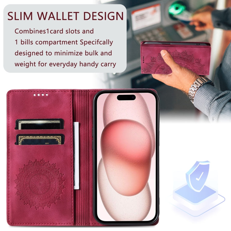 For iPhone 16 Plus Totem Embossed Magnetic Leather Phone Case(Red)