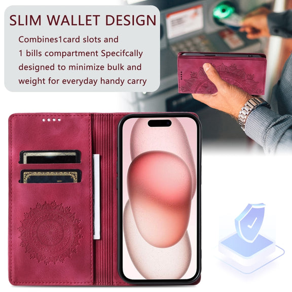 For iPhone 16 Plus Totem Embossed Magnetic Leather Phone Case(Red)