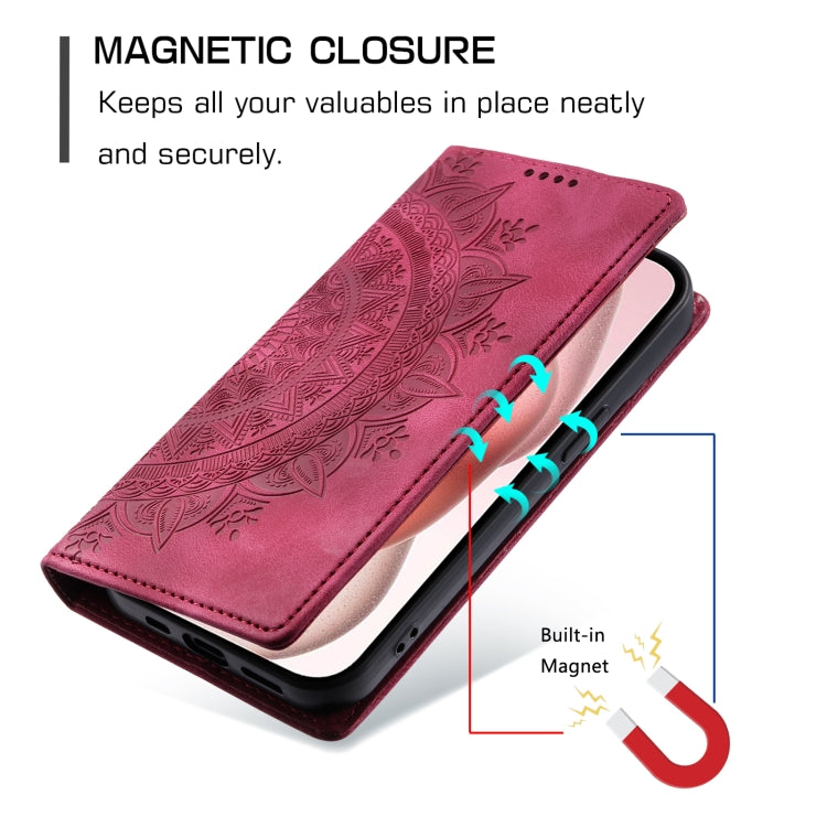 For iPhone 16 Plus Totem Embossed Magnetic Leather Phone Case(Red)