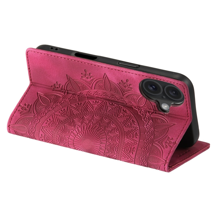 For iPhone 16 Plus Totem Embossed Magnetic Leather Phone Case(Red)