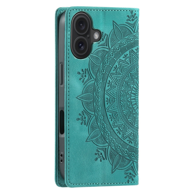 For iPhone 16 Plus Totem Embossed Magnetic Leather Phone Case(Green)