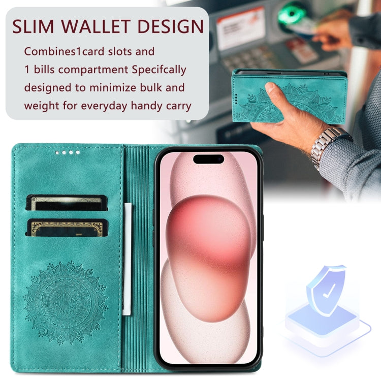 For iPhone 16 Plus Totem Embossed Magnetic Leather Phone Case(Green)