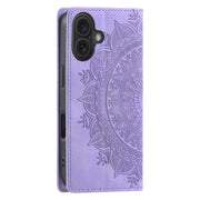 For iPhone 16 Plus Totem Embossed Magnetic Leather Phone Case(Purple)