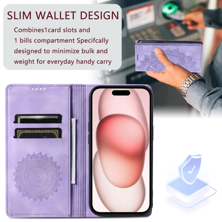 For iPhone 16 Plus Totem Embossed Magnetic Leather Phone Case(Purple)