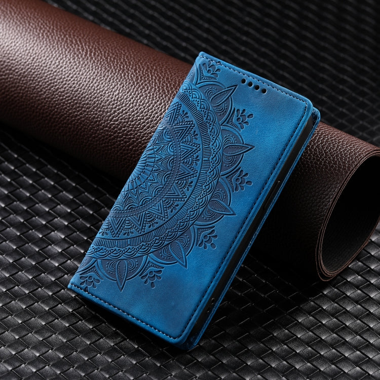 For iPhone 16 Totem Embossed Magnetic Leather Phone Case(Blue)
