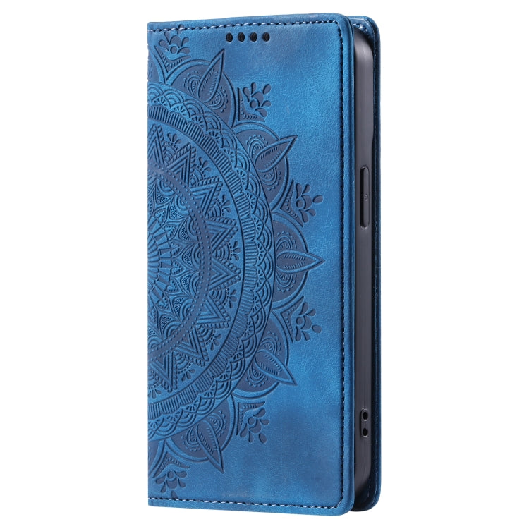 For iPhone 16 Totem Embossed Magnetic Leather Phone Case(Blue)