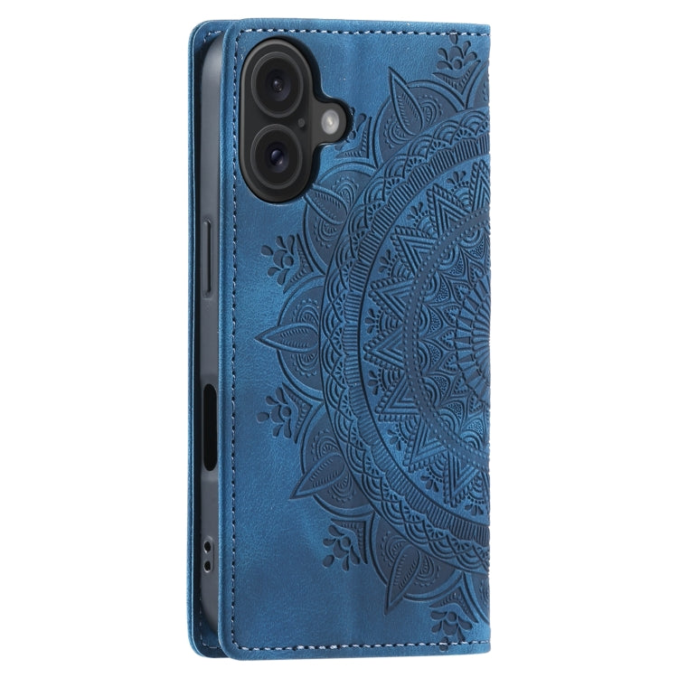 For iPhone 16 Totem Embossed Magnetic Leather Phone Case(Blue)