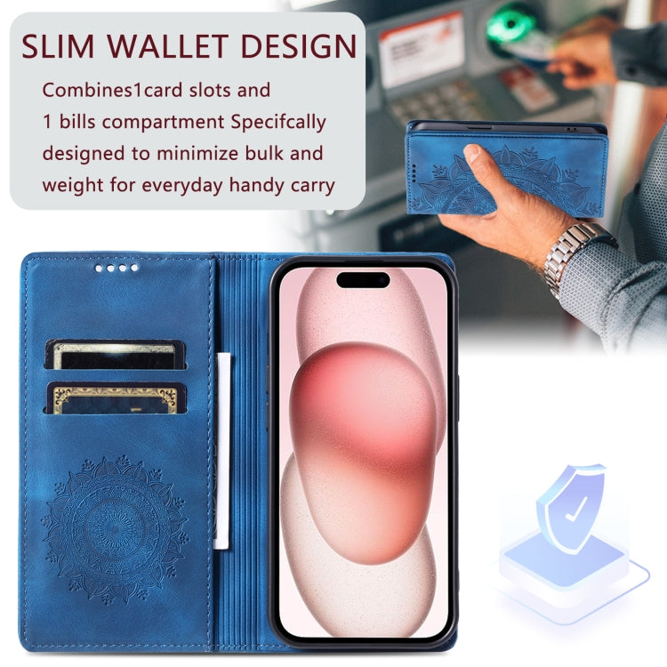 For iPhone 16 Totem Embossed Magnetic Leather Phone Case(Blue)