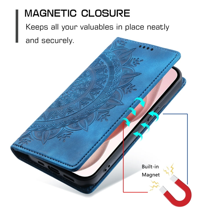 For iPhone 16 Totem Embossed Magnetic Leather Phone Case(Blue)