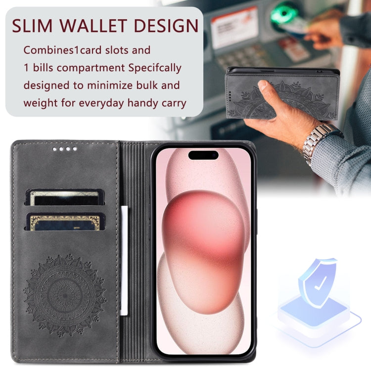 For iPhone 16 Totem Embossed Magnetic Leather Phone Case(Grey)