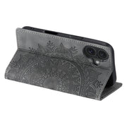 For iPhone 16 Totem Embossed Magnetic Leather Phone Case(Grey)