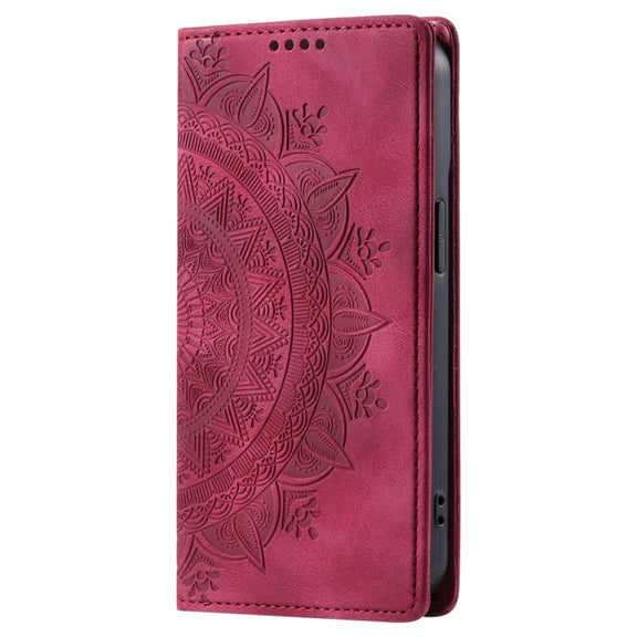 For iPhone 16 Totem Embossed Magnetic Leather Phone Case(Red)
