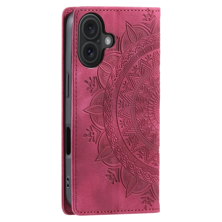 For iPhone 16 Totem Embossed Magnetic Leather Phone Case(Red)