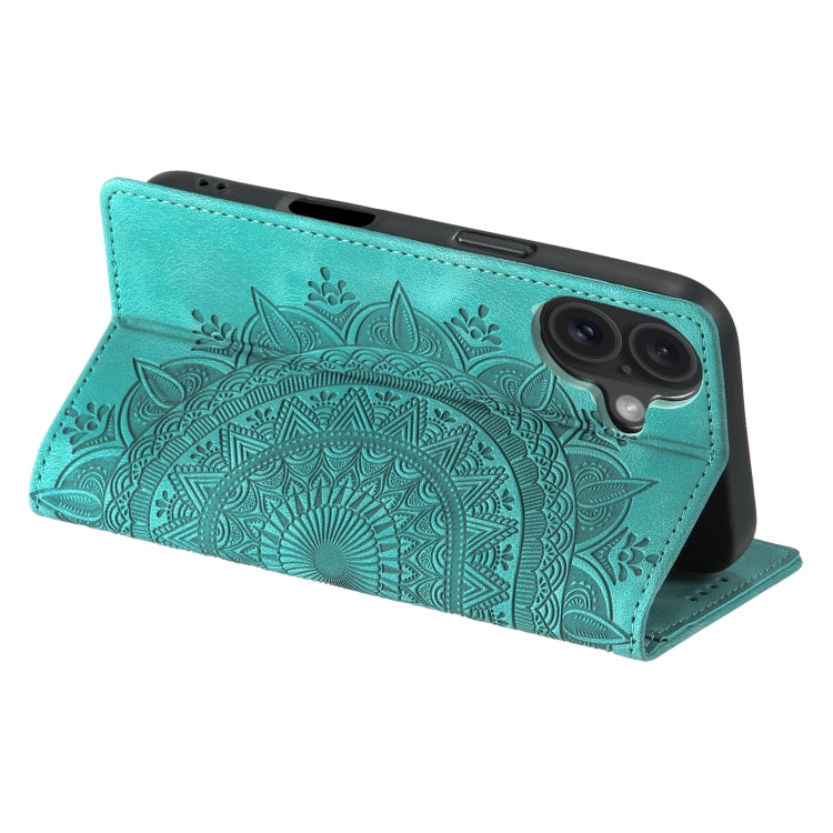 For iPhone 16 Totem Embossed Magnetic Leather Phone Case(Green)