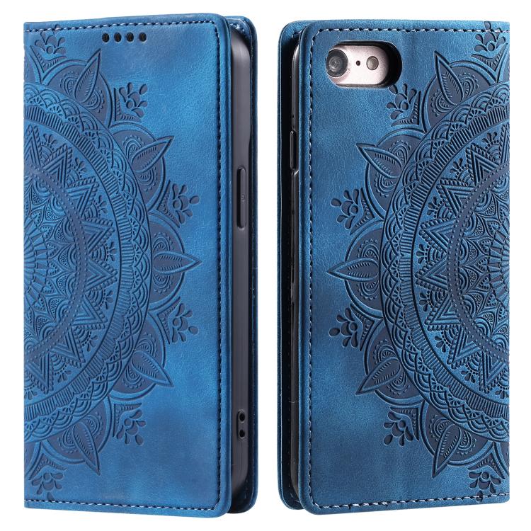 For iPhone 16e Totem Embossed Magnetic Leather Phone Case(Blue)
