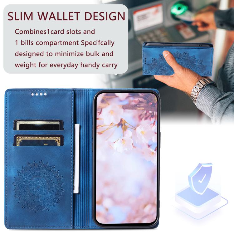 For iPhone 16e Totem Embossed Magnetic Leather Phone Case(Blue)