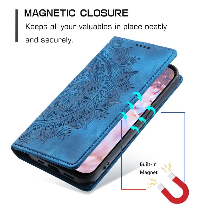 For iPhone 16e Totem Embossed Magnetic Leather Phone Case(Blue)