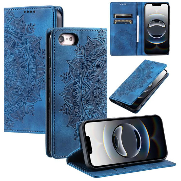 For iPhone 16e Totem Embossed Magnetic Leather Phone Case(Blue)