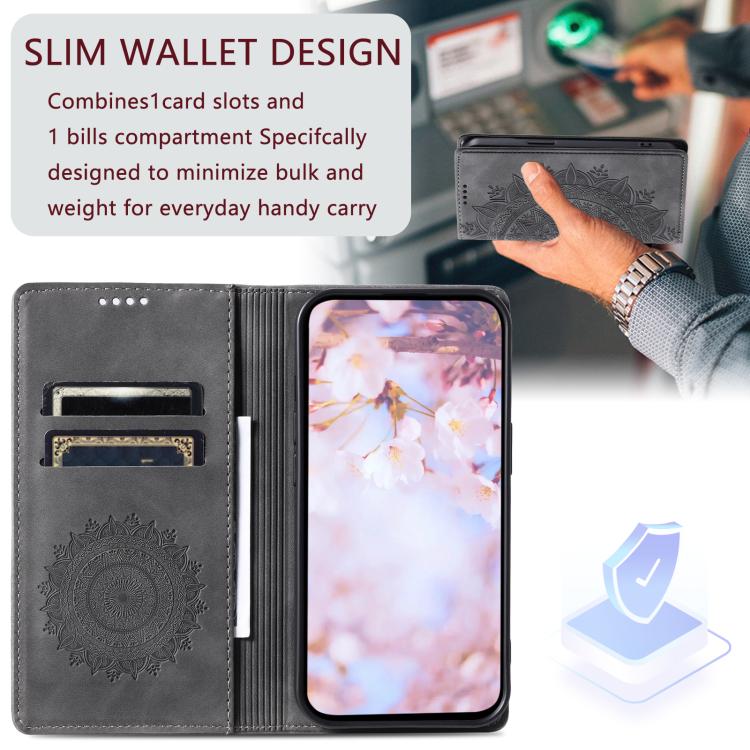 For iPhone 16e Totem Embossed Magnetic Leather Phone Case(Grey)