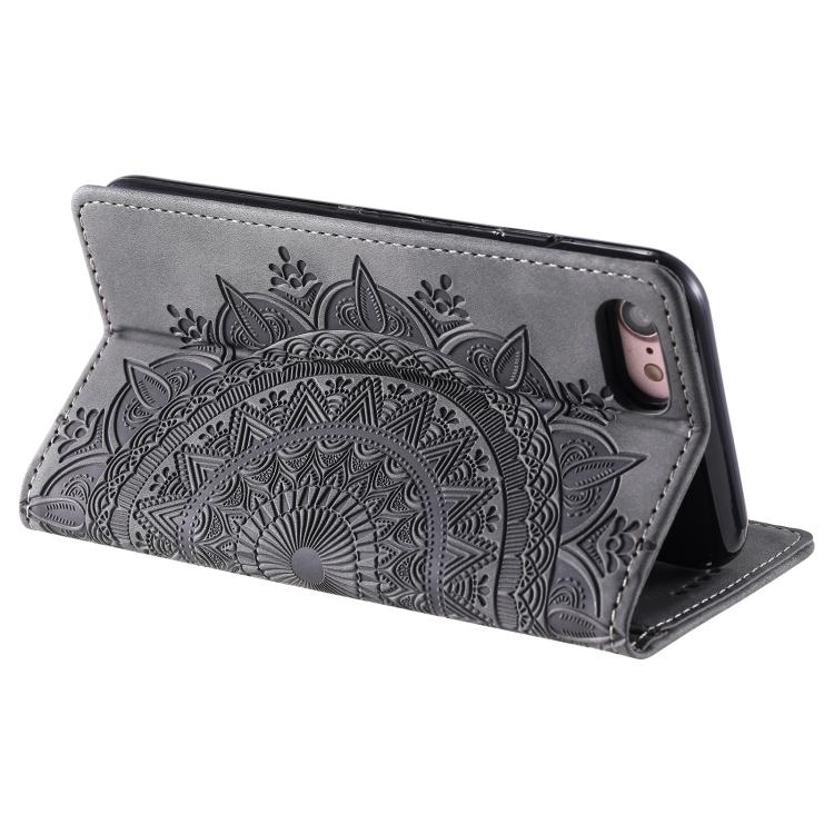 For iPhone 16e Totem Embossed Magnetic Leather Phone Case(Grey)