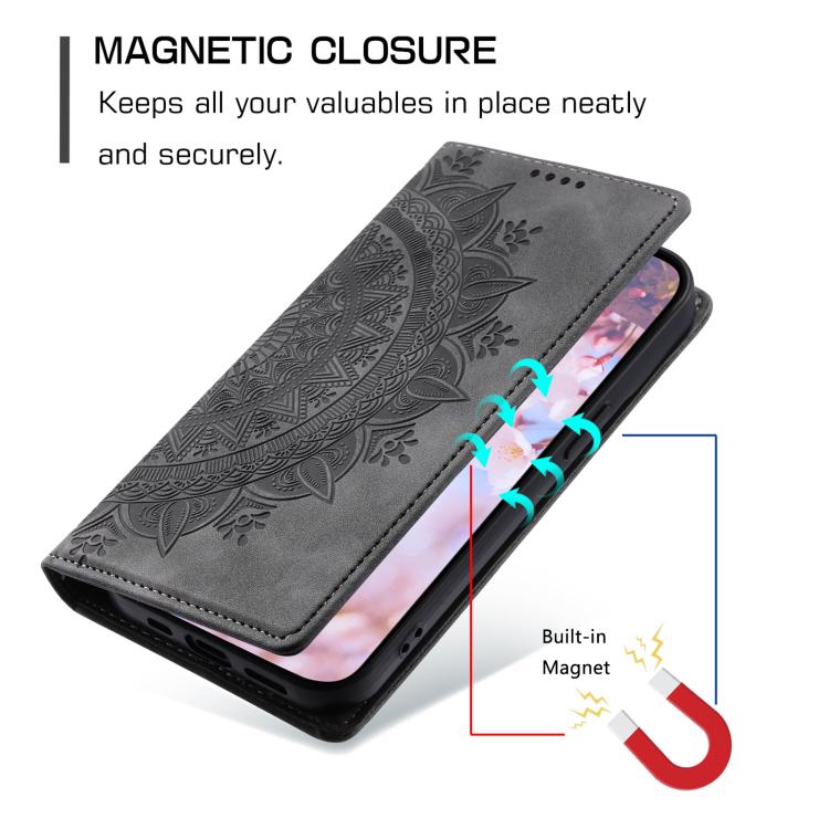 For iPhone 16e Totem Embossed Magnetic Leather Phone Case(Grey)