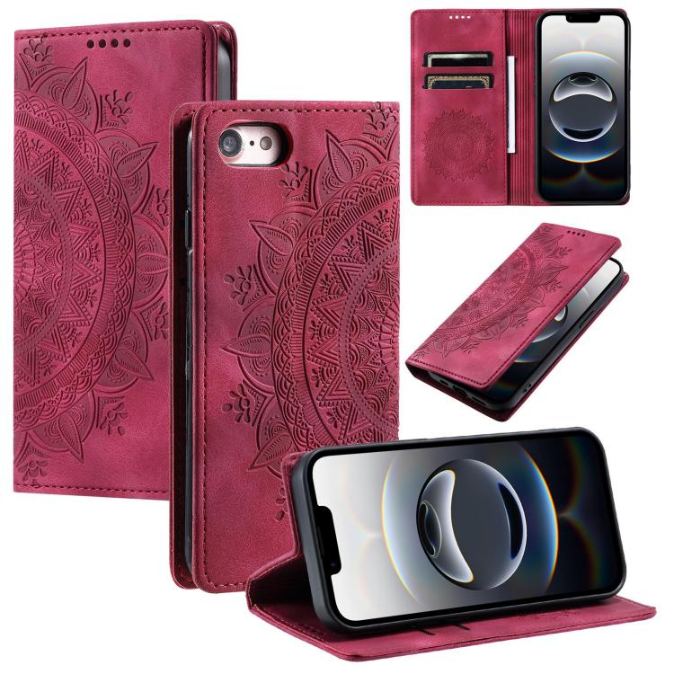 For iPhone 16e Totem Embossed Magnetic Leather Phone Case(Red)