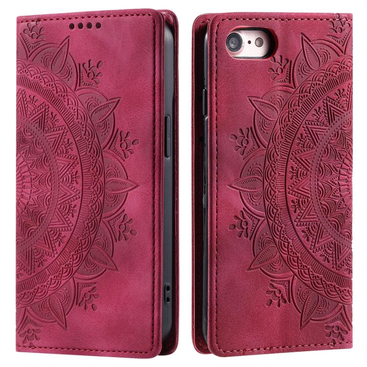 For iPhone 16e Totem Embossed Magnetic Leather Phone Case(Red)