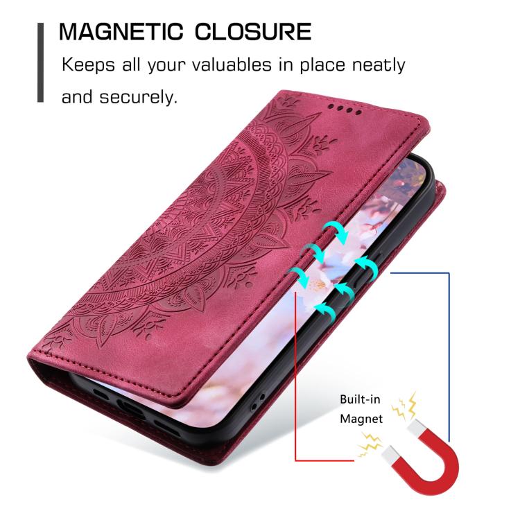 For iPhone 16e Totem Embossed Magnetic Leather Phone Case(Red)